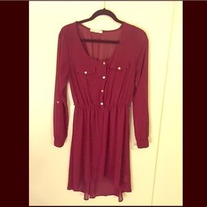 Burgundy Sheer High Low Dress